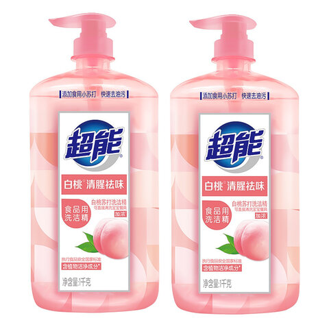 超能 白桃苏打洗洁精1kg/瓶 快速去油洗涤灵 无残留不伤手洗涤剂