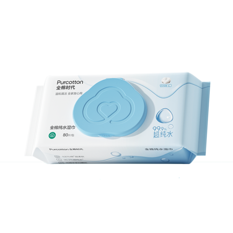 全棉时代(Purcotton) 100%全棉纯水清洁带盖湿巾 婴儿可用 80片/包 1包/3包/6包可选