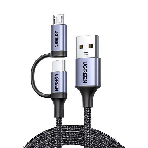 绿联 type-c+usb安卓二合一数据线充电线适用华为荣耀小米手机编织1米数据线